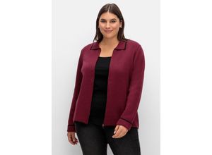 4063136886784 - Große Größen Strickjacke mit Polokragen und Reißverschluss weinrot Gr52 54