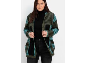 4063136886845 - Große Größen Strickjacke mit Jacquardmuster Kaschmiranteil dunkeloliv gemustert Gr56 58