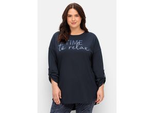 4063136887231 - Große Größen Relaxshirt in Longform mit Wording-Frontprint nachtblau Gr44 46