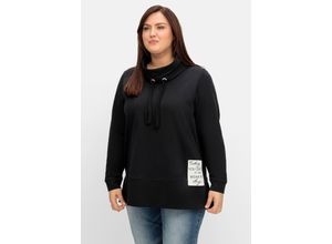 4063136889815 - Große Größen Sweatshirt mit Stehkragen und Applikation seitlich schwarz Gr40 42