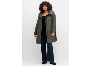 4063136891528 - Große Größen Mantel mit großer Kapuze in A-Linie mit Wollanteil schwarz-weiß Gr50