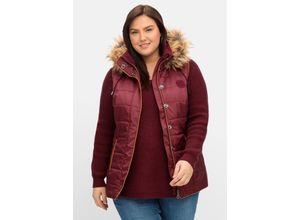 4063136892143 - Große Größen Steppweste mit abnehmbarer Fellimitat-Kapuze weinrot Gr54