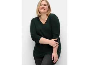 4063136893027 - Große Größen Flauschiger Pullover mit V-Ausschnitt tiefgrün Gr56 58