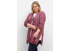 4063136893034 - Große Größen Melierte Longstrickjacke mit 1-Knopf-Verschluss beere meliert Gr40 42