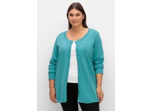 4063136893133 - Große Größen Feinstrickjacke mit Rundhalsausschnitt und Knopfleiste aqua Gr44 46