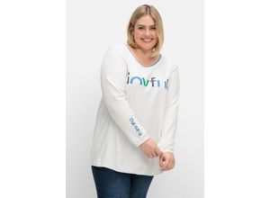 4063136893546 - Große Größen Pullover mit Wordingprint in A-Linie offwhite Gr40 42