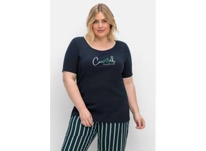 4063136897247 - Große Größen Fein geripptes T-Shirt mit Frontdruck nachtblau bedruckt Gr56 58