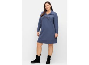 4063136897858 - Große Größen Sweatkleid mit Kragen und Wordingprint vorn indigo Gr40