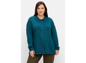 4063136898541 - Große Größen Pullover im Linksstrick mit Polokragen dunkelpetrol Gr56 58