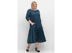 4063136901890 - Große Größen Jerseykleid in Midilänge mit Blumenprint nachtblau gemustert Gr40