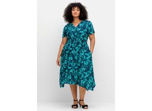 4063136902408 - Große Größen Kleid mit Blumendruck und Zipfelsaum blau gemustert Gr50