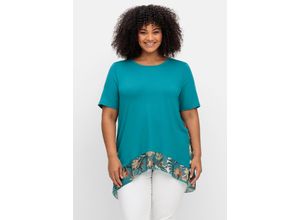 4063136905683 - Große Größen Longshirt mit floral bedruckten Crêpe- Einsätzen aqua Gr40 42