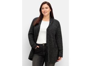 4063136905867 - Große Größen Strickjacke im Patentstrick mit Reverskragen schwarz Gr52 54