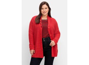 4063136905881 - Große Größen Strickjacke im Patentstrick mit Reverskragen mohnrot Gr40 42