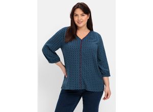4063136906369 - Große Größen Bedruckte Bluse mit Smok- und Kontrastdetails nachtblau gemustert Gr42