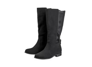 4063136908691 - Große Größen Weitschaftstiefel mit Stretcheinsatz Velourslederimitat schwarz Gr38