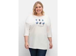 4063136909438 - Große Größen 3 4-Arm-Shirt mit Blumen-Frontdruck offwhite bedruckt Gr40 42