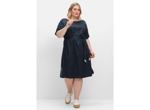 4063136910113 - Große Größen Kleid mit Bindegürtel aus Viskose-Twill nachtblau Gr40