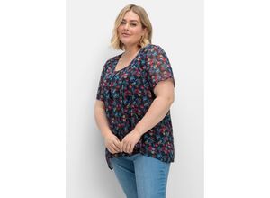 4063136910410 - Große Größen Shirt aus Chiffon mit Alloverdruck und Falten von nachtblau bedruckt Gr40 42