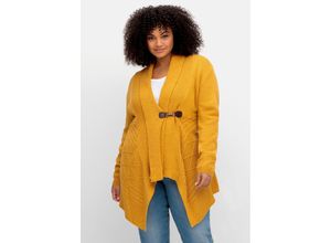 4063136910564 - Große Größen Longstrickjacke mit Schalkragen und Zipfelsaum senfgelb Gr40 42