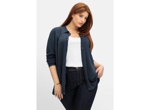 4063136910670 - Große Größen Strickjacke in Petite-Passform mit Polokragen nachtblau Gr26 27