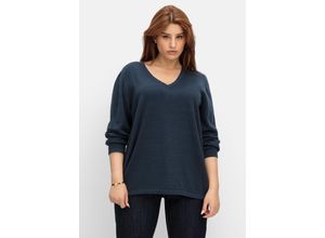 4063136910786 - Große Größen Pullover mit V-Ausschnitt in Petite-Passform nachtblau Gr28 29