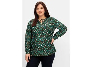 4063136911929 - Große Größen Gepunktete Tunika mit Bindeband am Ausschnitt dunkeloliv gemustert Gr40
