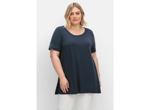 4063136913558 - Große Größen Longshirt in A-Linie Rückenteil aus Blusenstoff nachtblau Gr40 42