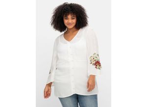 4063136913763 - Große Größen Crêpe-Longbluse mit bestickten Trompetenärmeln offwhite Gr50