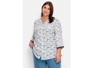 4063136913824 - Große Größen 3 4-Arm-Bluse mit Blumenprint leicht transparent offwhite gemustert Gr44