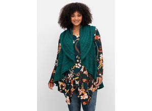 4063136914166 - Große Größen Strickweste mit breitem Umlegekragen tiefgrün meliert Gr52 54