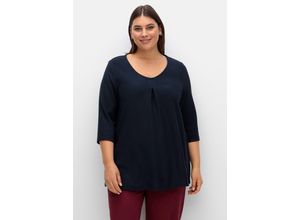 4063136914944 - Große Größen 3 4-Arm-Shirt aus Rippjersey mit Kellerfalte in A-Linie nachtblau Gr48 50