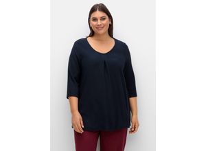 4063136914951 - Große Größen 3 4-Arm-Shirt aus Rippjersey mit Kellerfalte in A-Linie nachtblau Gr52 54