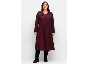 4063136915729 - Große Größen Shirtkleid in A-Linie mit Kragen und Kellerfalte weinrot gemustert Gr56