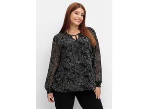 4063136918157 - Große Größen Chiffontunika in Petite-Passform mit Blumenprint schwarz gemustert Gr27