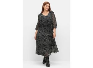 4063136918379 - Große Größen Chiffonkleid in Petite Passform und Wickeloptik schwarz gemustert Gr29