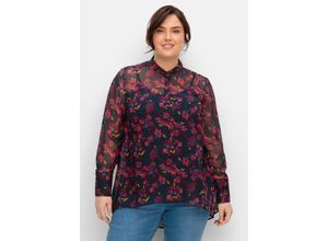 4063136920686 - Große Größen Chiffonbluse mit Blumen-Alloverprint nachtblau gemustert Gr40