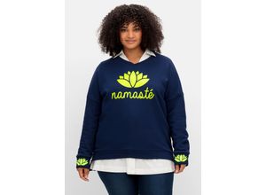 4063136924479 - Große Größen Sweatshirt mit V-Ausschnitt und Yoga-Frontdruck blau bedruckt Gr48