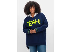 4063136924646 - Große Größen Oversize-Sweatshirt mit Statement-Frontdruck dunkelblau bedruckt Gr50