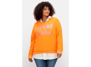 4063136924752 - Große Größen Sweatshirt mit Wordingprints und V-Ausschnitt orange bedruckt Gr40