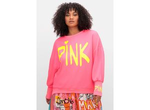 4063136925261 - Große Größen Sweatshirt mit Neon-Prints und Ballonärmeln pink bedruckt Gr46