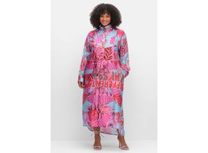 4063136925629 - Große Größen Maxikleid aus Viskosesatin mit seitlichen Taschen pink bedruckt Gr54