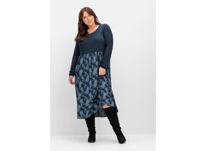 4063136926428 - Große Größen Shirtkleid in Midilänge im Muster- und Materialmix nachtblau gemustert Gr42