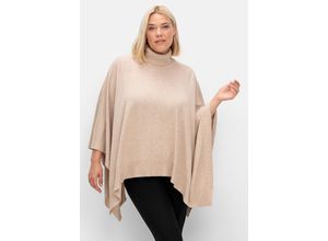 4063136926718 - Große Größen Poncho mit Rollkragen in quadratischer Form cappuccino meliert Gr1