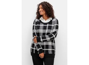 4063136927128 - Große Größen Karierter Pullover mit Rundhals und Kontrastbündchen schwarz-weiß Gr48 50