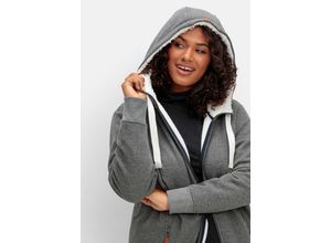 4063136927173 - Große Größen Sweatjacke mit Teddyfutter-Kapuze grau meliert Gr48 50