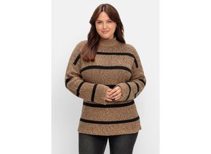 4063136927685 - Große Größen Pullover in Boxy-Form mit Streifenmuster cappuccino-schwarz Gr56 58 4063136927685 - Große Größen Pullover in Boxy-Form mit Streifenmuster cappuccino-schwarz Gr56 58