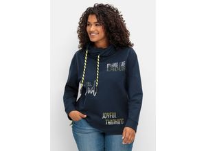 4063136928378 - Große Größen Sweatshirt mit Stehkragen und Wordingprint nachtblau Gr40 42