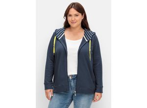 4063136928699 - Große Größen Sweatjacke mit Kapuze und seitlichem Prägedruck nachtblau Gr48 50