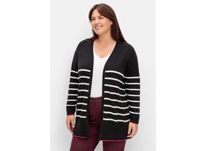 4063136929023 - Große Größen Strickjacke mit Streifen und V-Ausschnitt schwarz-weiß Gr40 42